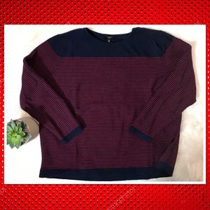 Talbots Navy & Red Striped Cashmere Blend Crewneck